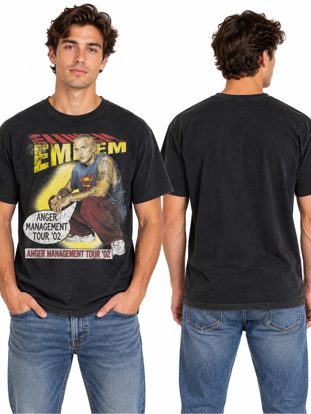 Eminem Anger Management Tour ’02 Black Graphic T-Shirt Size Large Rap Hip Hop Y2
